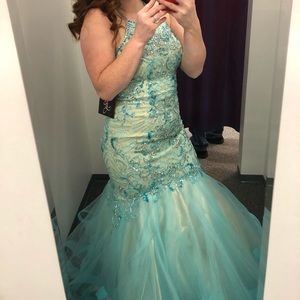 Teal and aqua mermaid prom dress